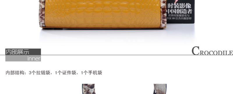 Crocodile/鳄鱼恤 经典个性蛇皮手提包 女 12113035 黄色
