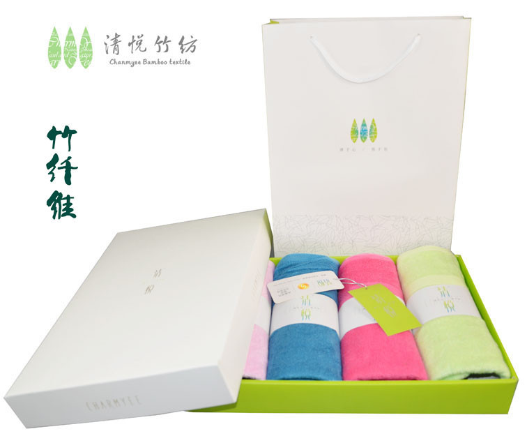 清悦 生态竹纺 竹纤维健康毛巾礼盒4条装 QY-713 （颜色随机）
