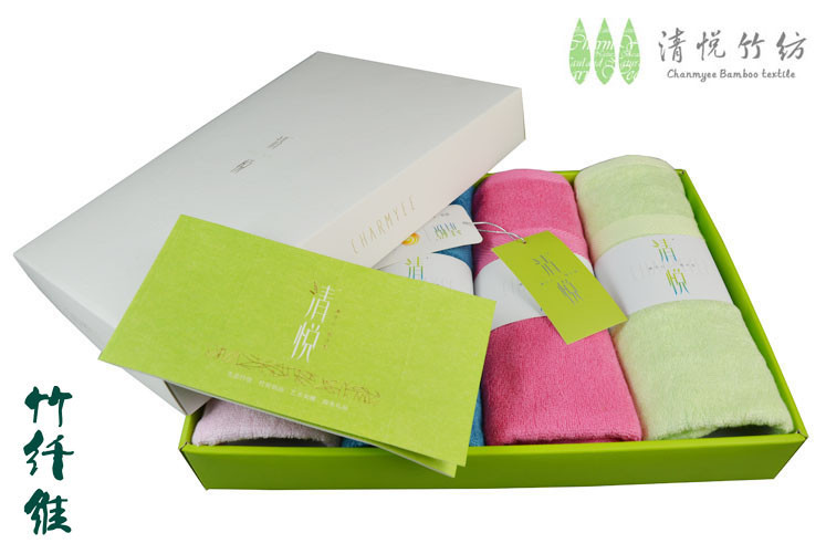 清悦 生态竹纺 竹纤维健康毛巾礼盒4条装 QY-713 （颜色随机）