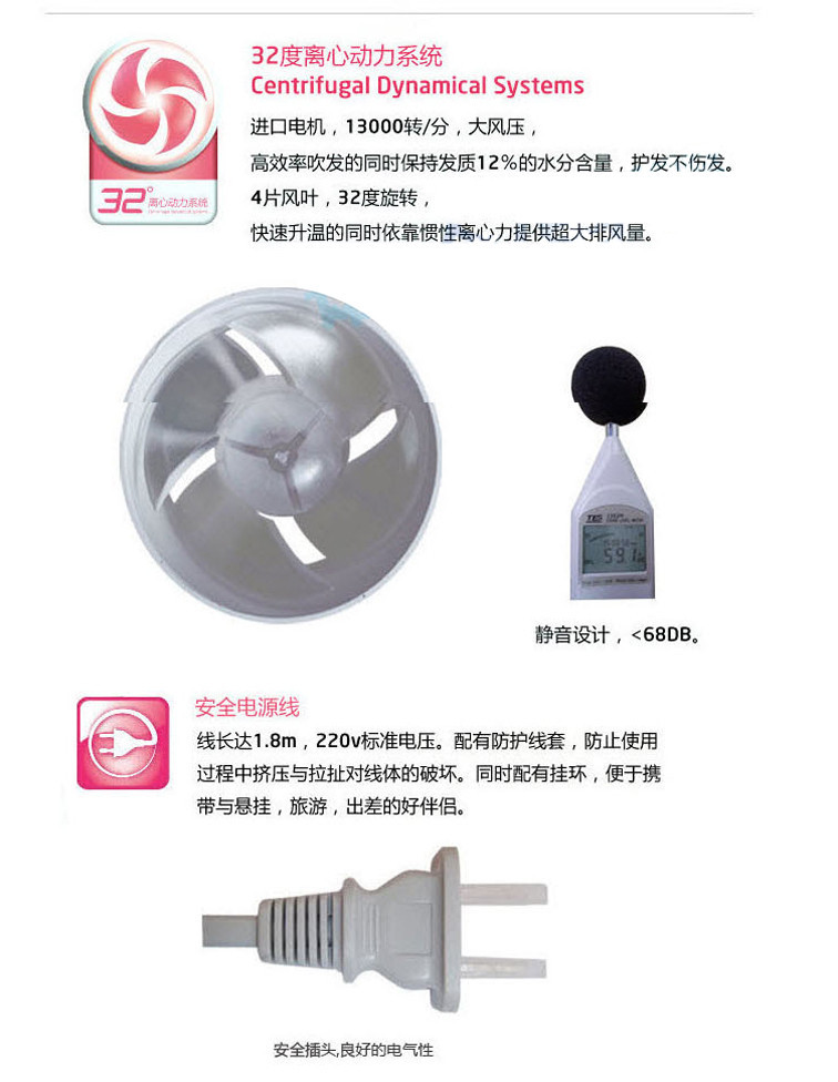 奔腾(Povos) 正品PH7680电吹风机 3档热力 水润离子 1200W