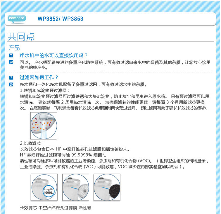 飞利浦纯净卫士净水机WP3863 一体式净水器净水机 自来水过滤器