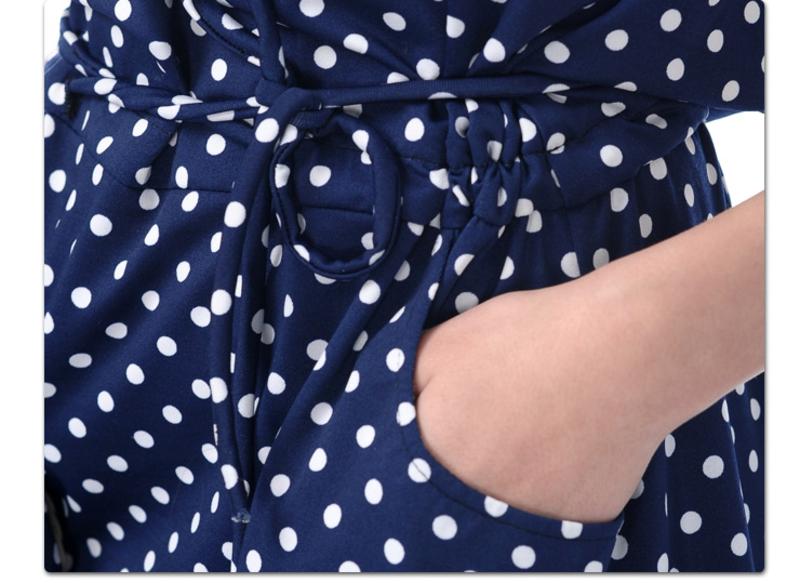 【罗卡斯】2014春装 藏青色圆点洋装 连衣裙12001