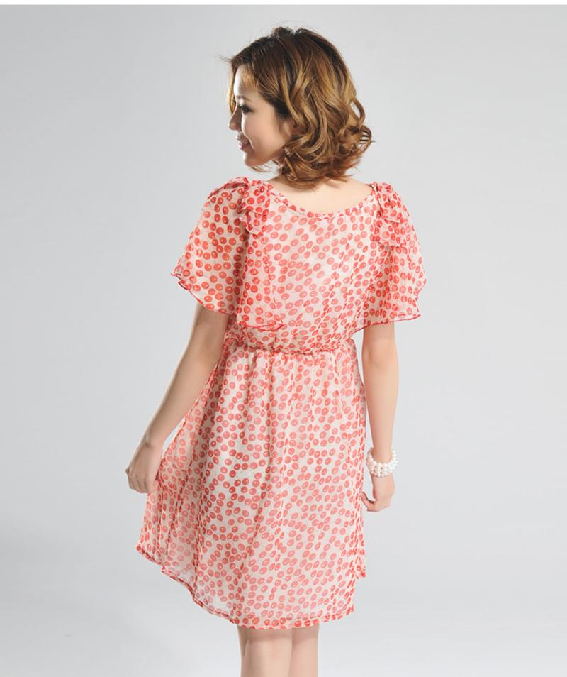 罗卡斯 2013新款超薄款樱桃碎花蕾丝连衣裙荷叶袖 12009