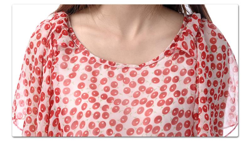 罗卡斯 2013新款超薄款樱桃碎花蕾丝连衣裙荷叶袖 12009