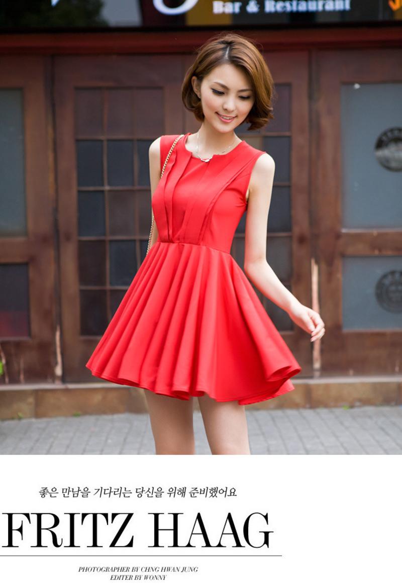 罗卡斯 2014春夏款女装修身显瘦无袖连衣裙女韩版夏季裙子小礼服 C131011