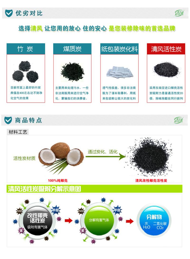 清风活性炭 高档文化活性炭靠垫  汽车\家用 除味除甲醛炭包1400g