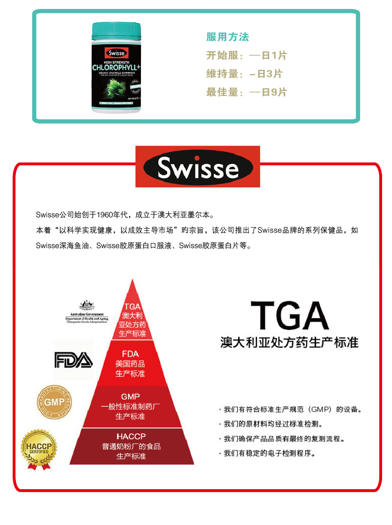 Swisse High Strength Organic Chlorophyll 加强型高浓度叶绿素片 200粒 X 3