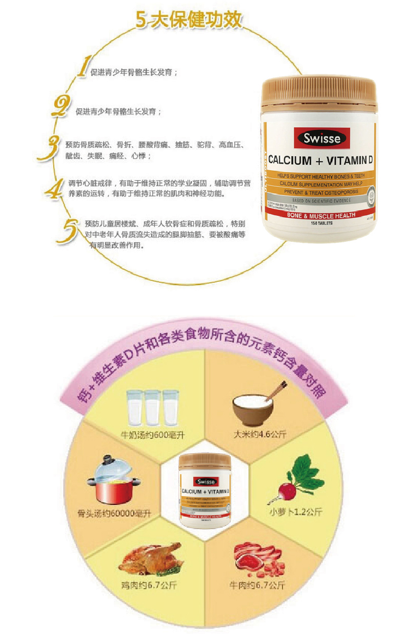 Swisse Ultiboost Calcium + Vitamin D 维生素D加钙片 150粒 X 3