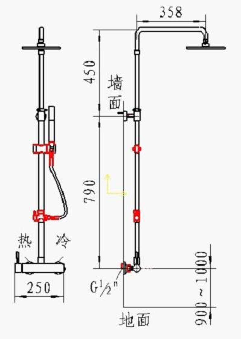 河北润旺达洁具制造有限公司 武洁卫浴  全304不锈钢 单柄组合淋浴器花洒（WJ1009）