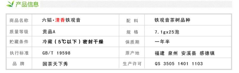 国茶天下秀 六韬清香型贡品铁观音高端茶叶 礼盒 高档乌龙茶180g