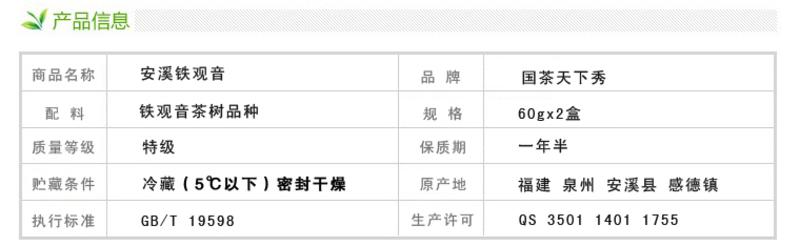 国茶天下秀 乌龙茶 安溪铁观音茶叶120g 特价 礼盒装100包邮