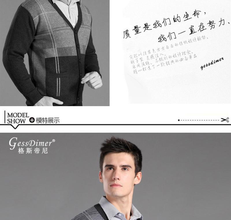 GESSDIMER 格斯帝尼秋装新款男士时尚休闲长袖加厚V领开衫YLQY032