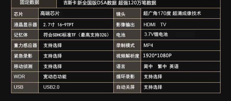 吉斯卡D30汽车载1080P行车记录仪云电子狗一体机高清广角夜视