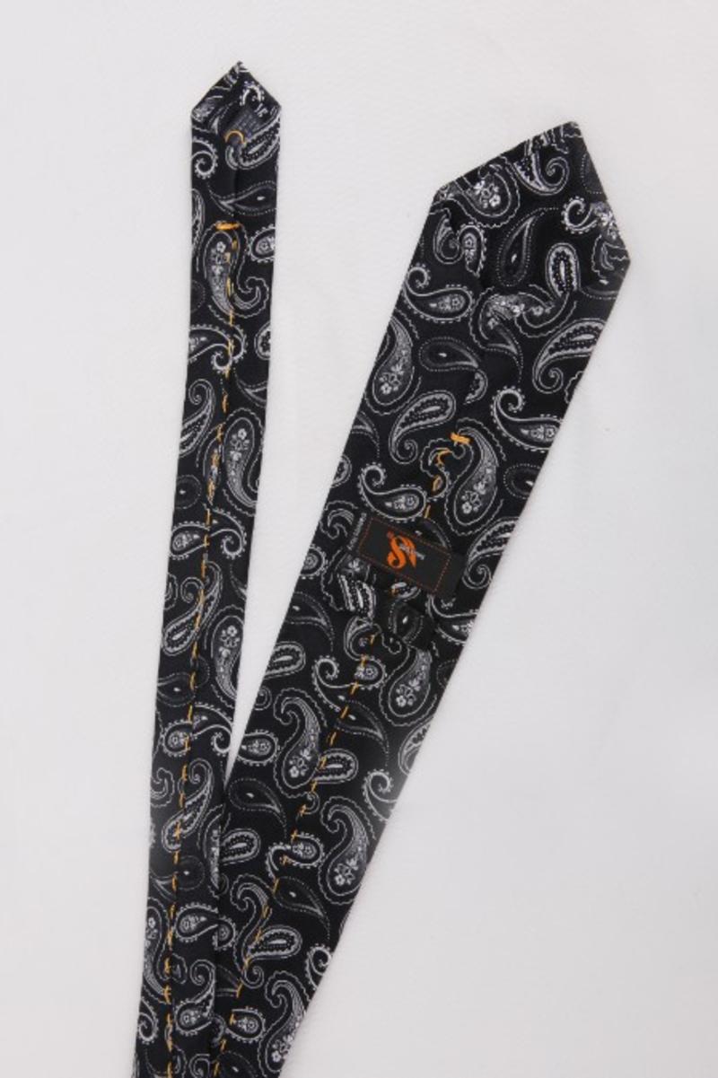 萨托尼专柜正品男士商务休闲 蚕丝领带 黑白条纹14063059