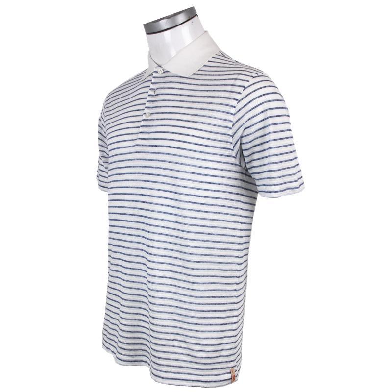 萨托尼正品男士时尚商务休闲夏季白底蓝条短袖T恤12203116