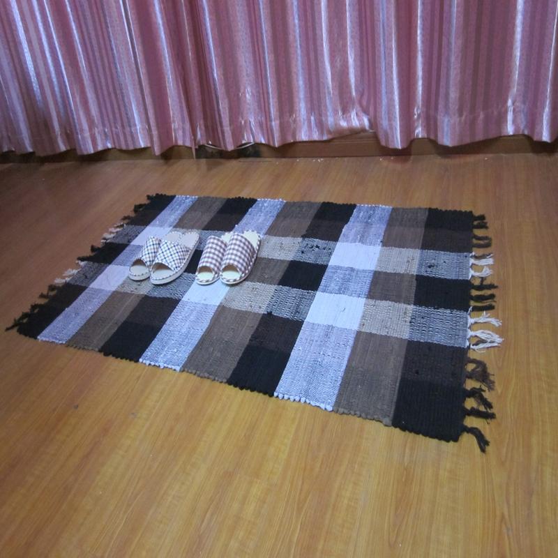 URAN 优然之家 时尚多彩复古布条地毯 90*150cm（灰色格子）