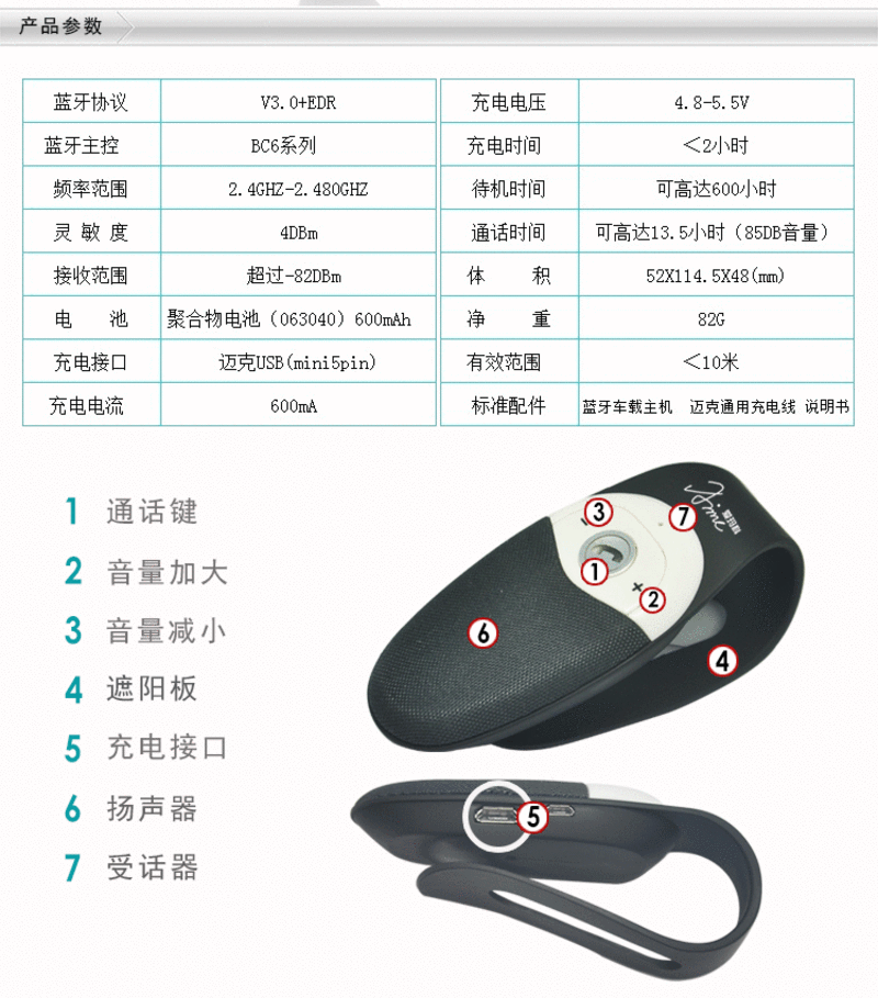 爱玛科（AIMC） M11 车载蓝牙电话 遮阳板式