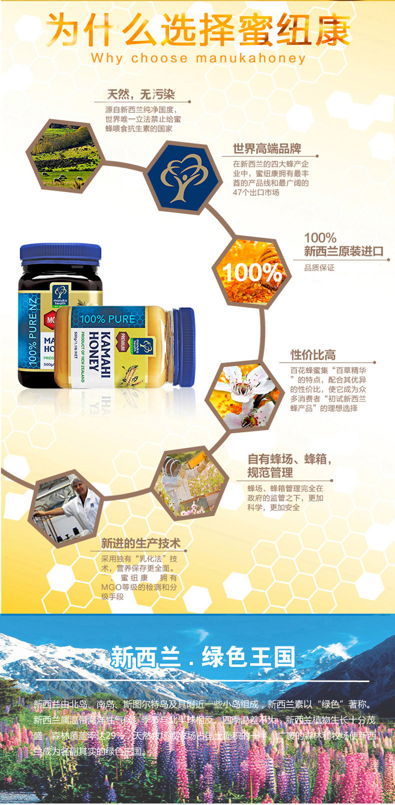 【海外购】【包邮包税】新西兰蜜纽康（Manuka Health）蜂蜜MGO100+麦卢卡蜂蜜500g