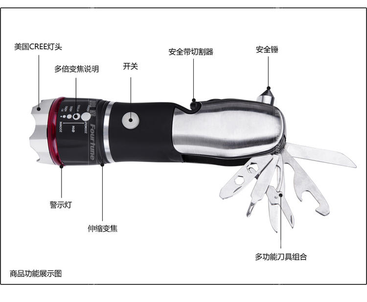 安全锤破窗器汽车用逃生消防救生多功能手电筒车载玻璃破碎神器