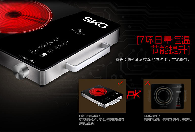 SKG 电陶炉 1645 防电磁辐射 家用电陶炉7环 大火力 茶炉 红外光波炉 不挑锅