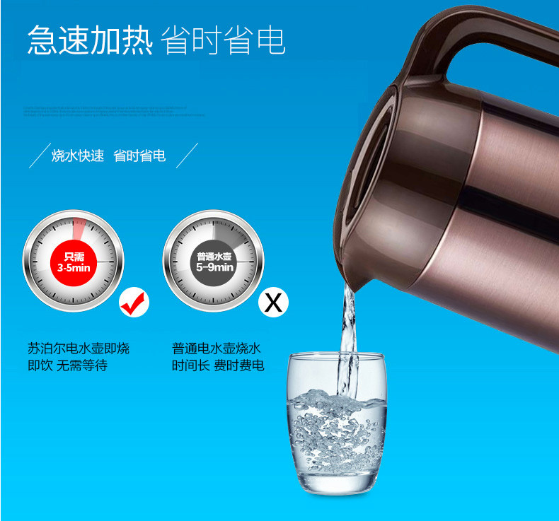 苏泊尔/SUPOR 电水壶 SWF17S01B (1.7L)烧水壶开水 分段保温 除氯 304不锈钢