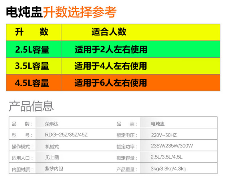 荣事达电炖锅电炖盅紫砂锅4.5L多功能煲粥煮粥锅煲汤锅