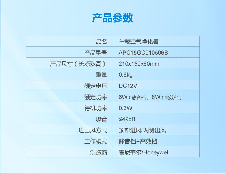 霍尼韦尔（Honeywell）APC15GC010506B 车载空气净化器