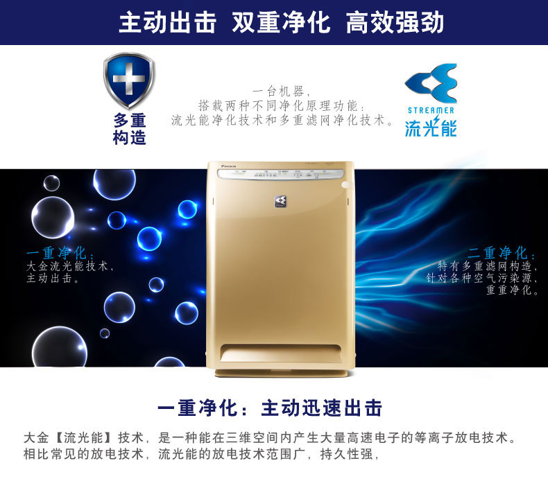 DAIKIN 大金 流光能空气净化器 MC70KMV2-N（金色）