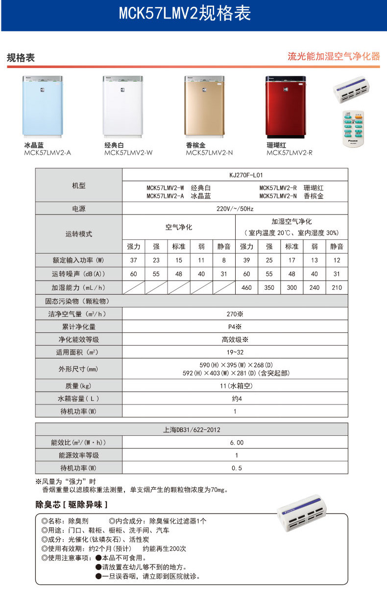 DAIKIN 大金 流光能空气净化器 MCK57LMV2-N（金色）