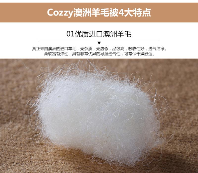 Cozzys蔻姿家纺臻品纯棉100%澳毛保暖冬被子芯-柔惠220*240cm