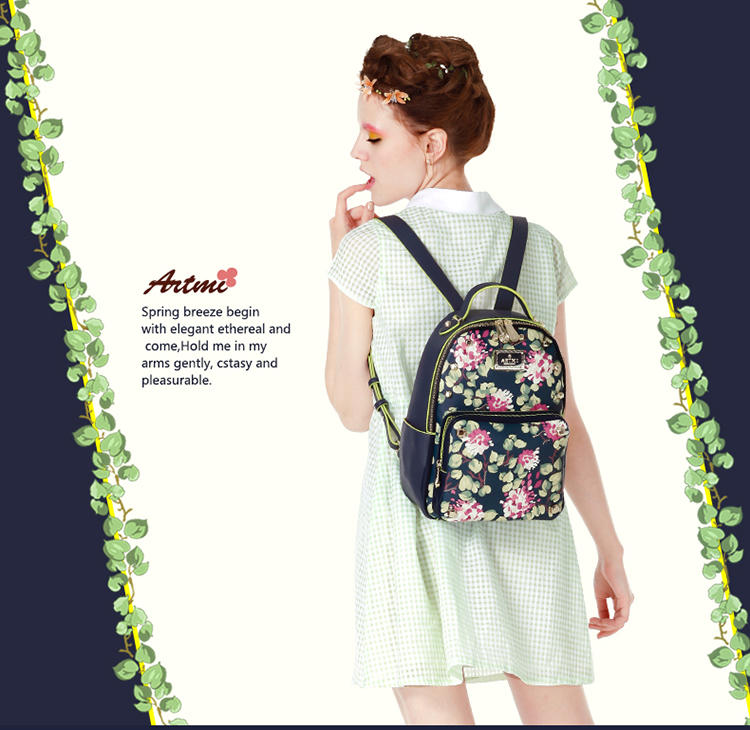 Artmi春季新品 甜美可爱复古潮流时尚双肩包女学院风柳钉APM0654