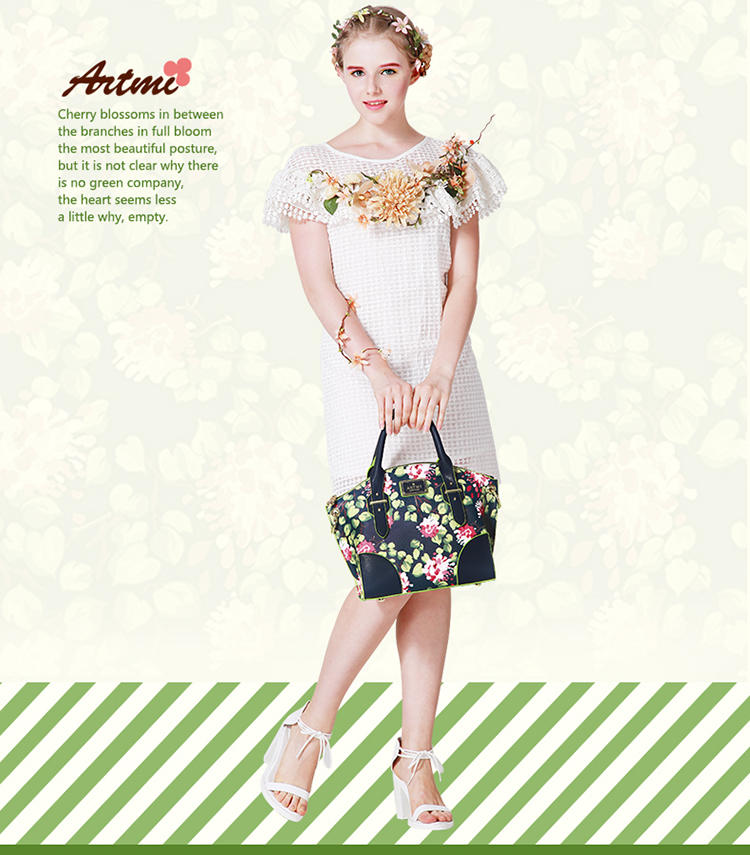 Artmi春季新品 柳钉时尚花朵复古英伦手提包女单肩斜挎包APF0653