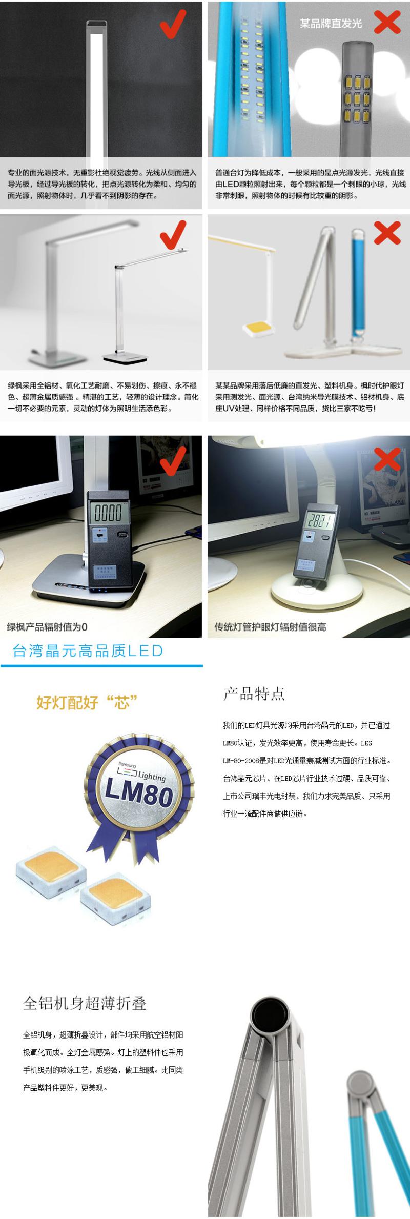 led护眼台灯触摸调光学生学习面光源护眼灯阅读灯折叠创意办公灯