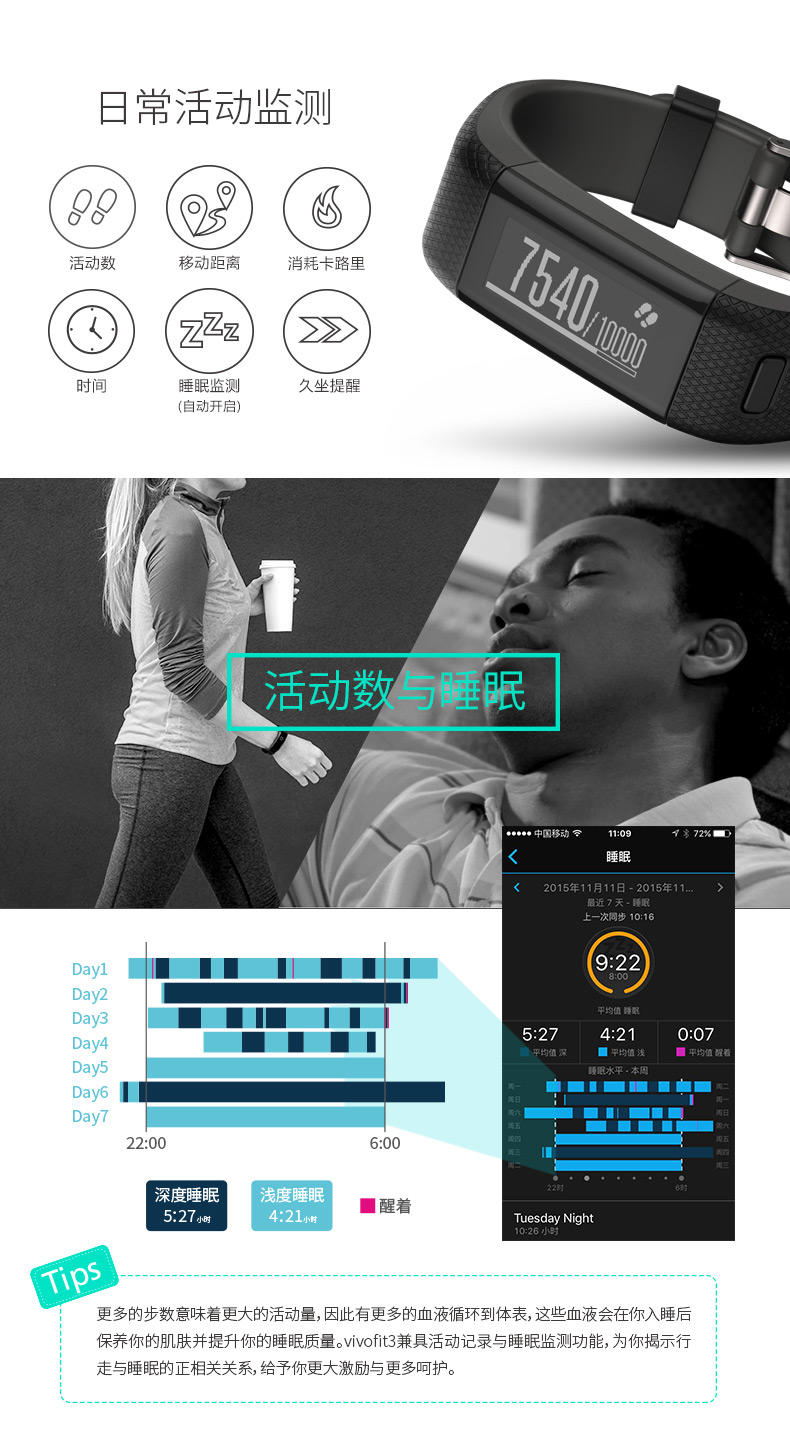 佳明/Garmin vívoactive HR 黑色智能心率手环智能手表蓝牙来电提醒运动监测睡眠监测