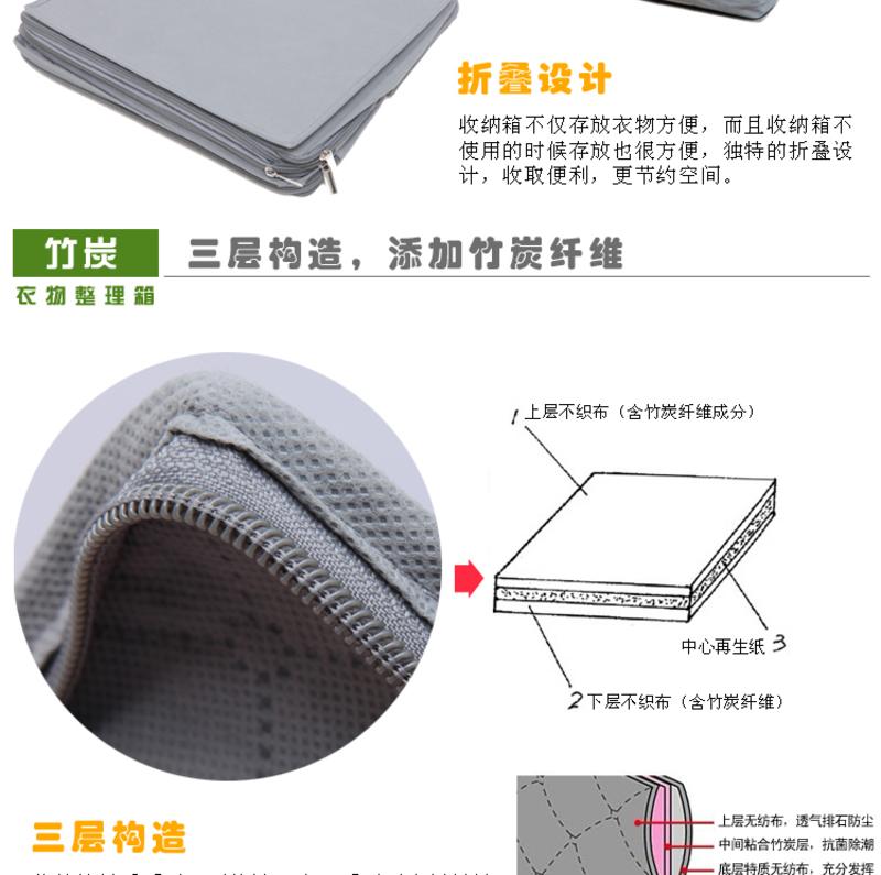 毕加索 竹碳纤维 无纺布增高型衣物收纳箱 收纳袋 衣物整理箱 四入组合--