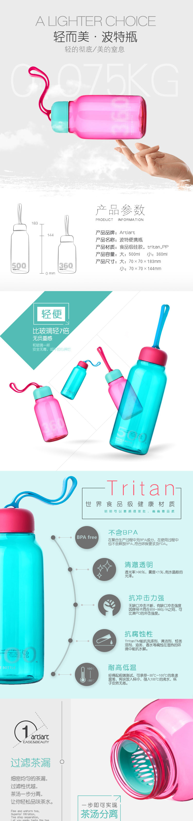 ARTIART 台湾Artiart创意便携  波特便携瓶
