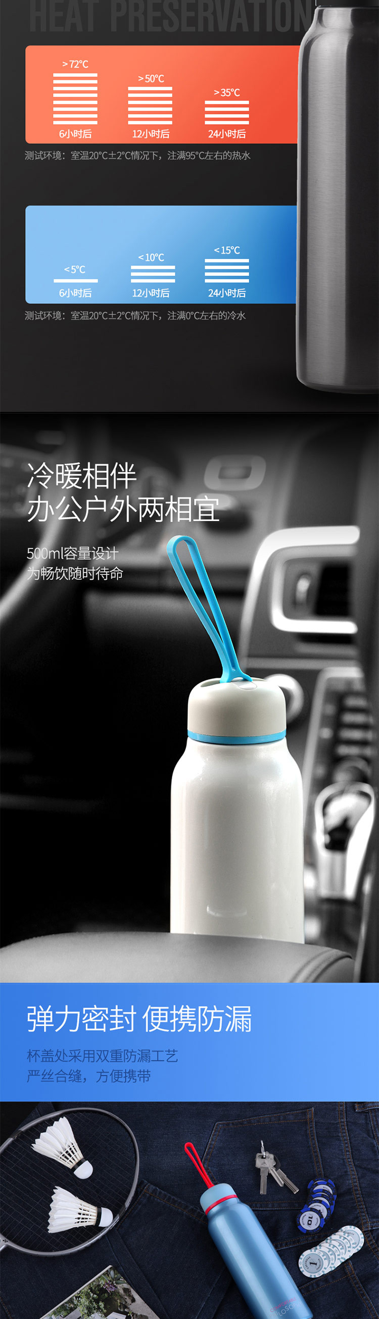 ARTIART 台湾Artiart创意便携水杯 金属波特瓶 白色