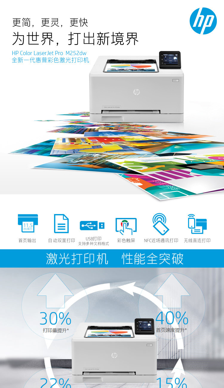 惠普/HP Color LaserJet Pro M252dw 彩色激光打印机