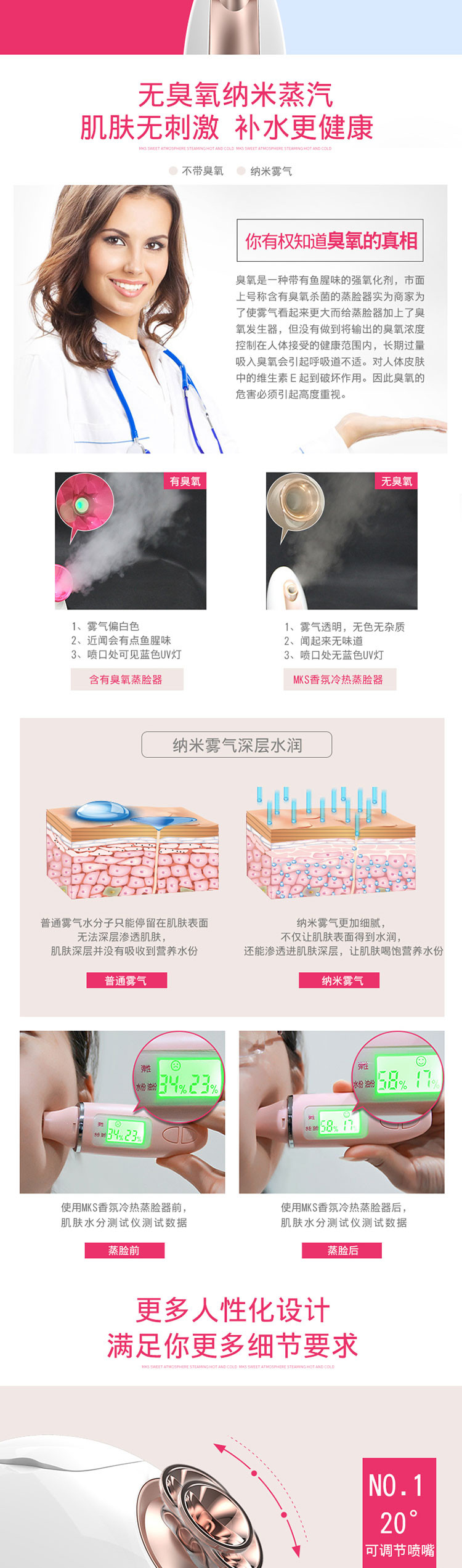 美克斯（MKS）冷热果蔬蒸脸器 NV8388 玫瑰金