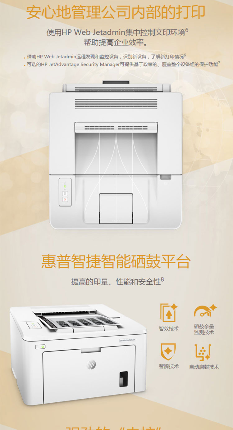 惠普（HP）LaserJet Pro M203dn黑白自动双打激光打印机