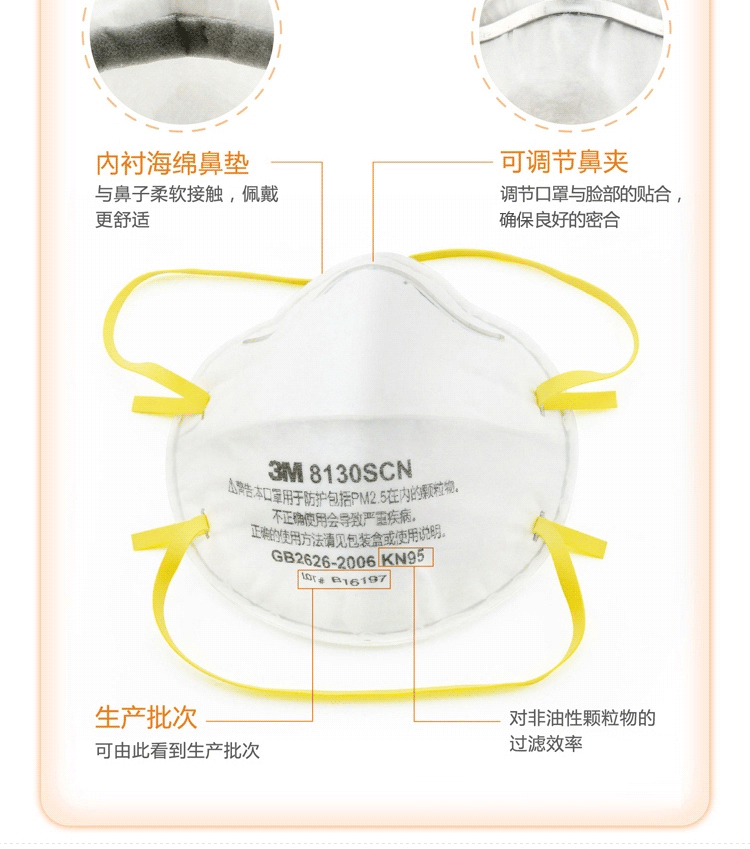 3M PM2.5及颗粒物防护口罩2只装8130SCN(未成年人/超小号)