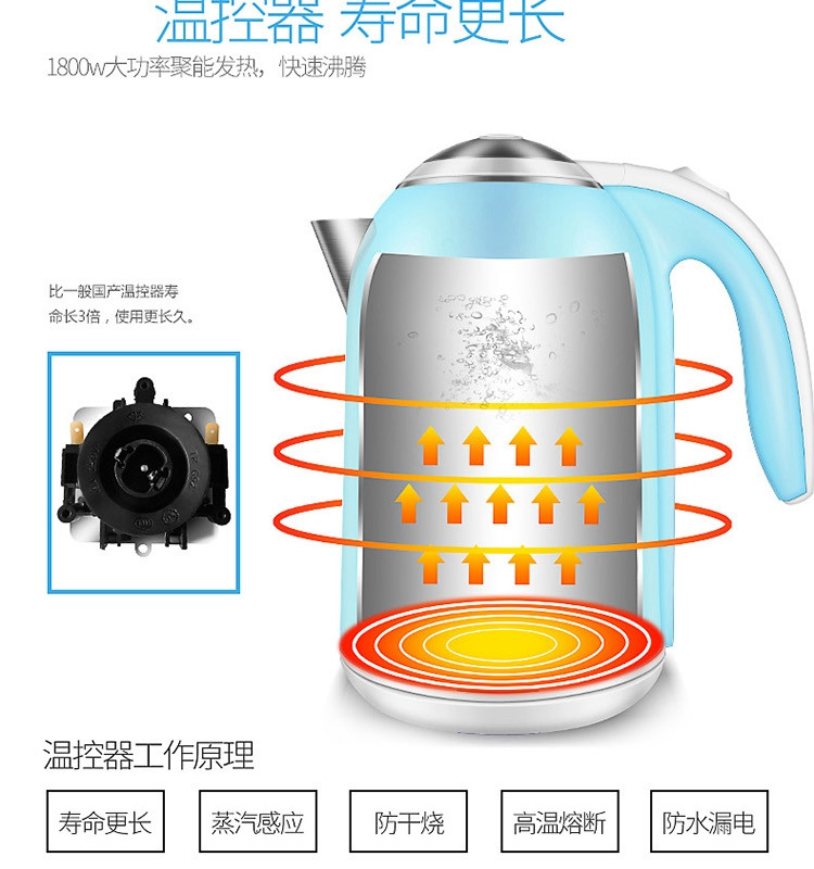 SKG 电热水壶烧水壶304不锈钢智能电动家用快烧水壶全自动保温便携式恒温开水 壶1.7L 8045