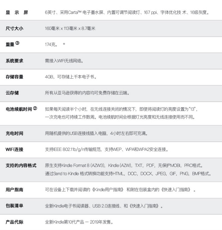 Kindle 电子书阅读器 青春版 黑色/白色 4G