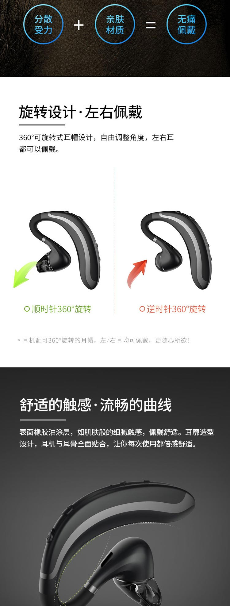 现代（HYUNDAI）S108 蓝牙耳机无线运动挂耳式单耳商务通话超长待机开车专用 黑色