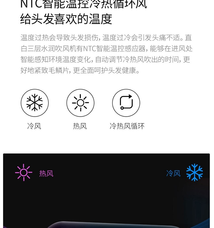直白 三层水润吹风机水离子家用大风力吹风筒负离子电吹风静音网红款 HL510/HL512