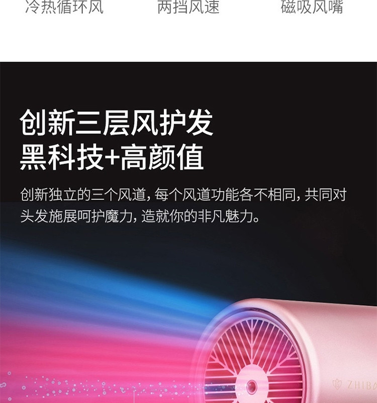 直白 三层水润吹风机家用 电吹风负离子发廊级大功率吹风筒 静音冷热风恒温 HL505