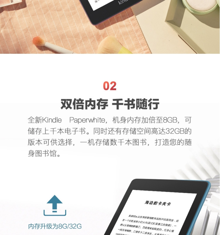 Kindle paperwhite 电子书阅读器第4代wifi8G雾蓝色+3M 思高拭亮(擦拭屏幕)