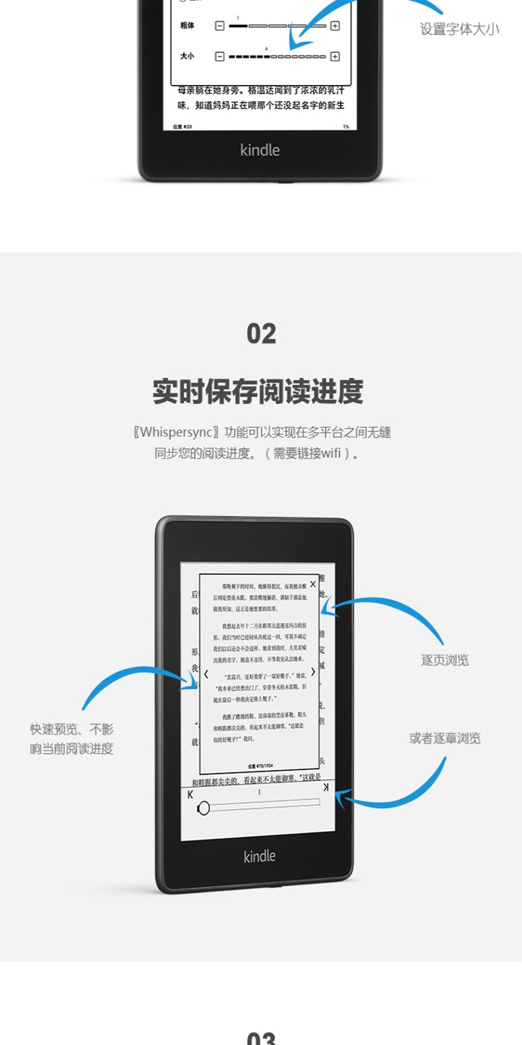 Kindle paperwhite4电子书阅读器第4代黑色 8G赠 3M 思高布(擦拭屏幕)