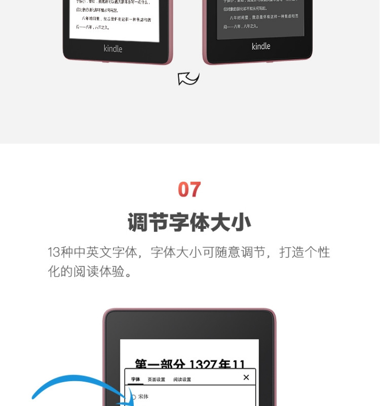 Kindle paperwhite 电子书阅读器第4代wifi8G雾蓝色+3M 思高拭亮(擦拭屏幕)