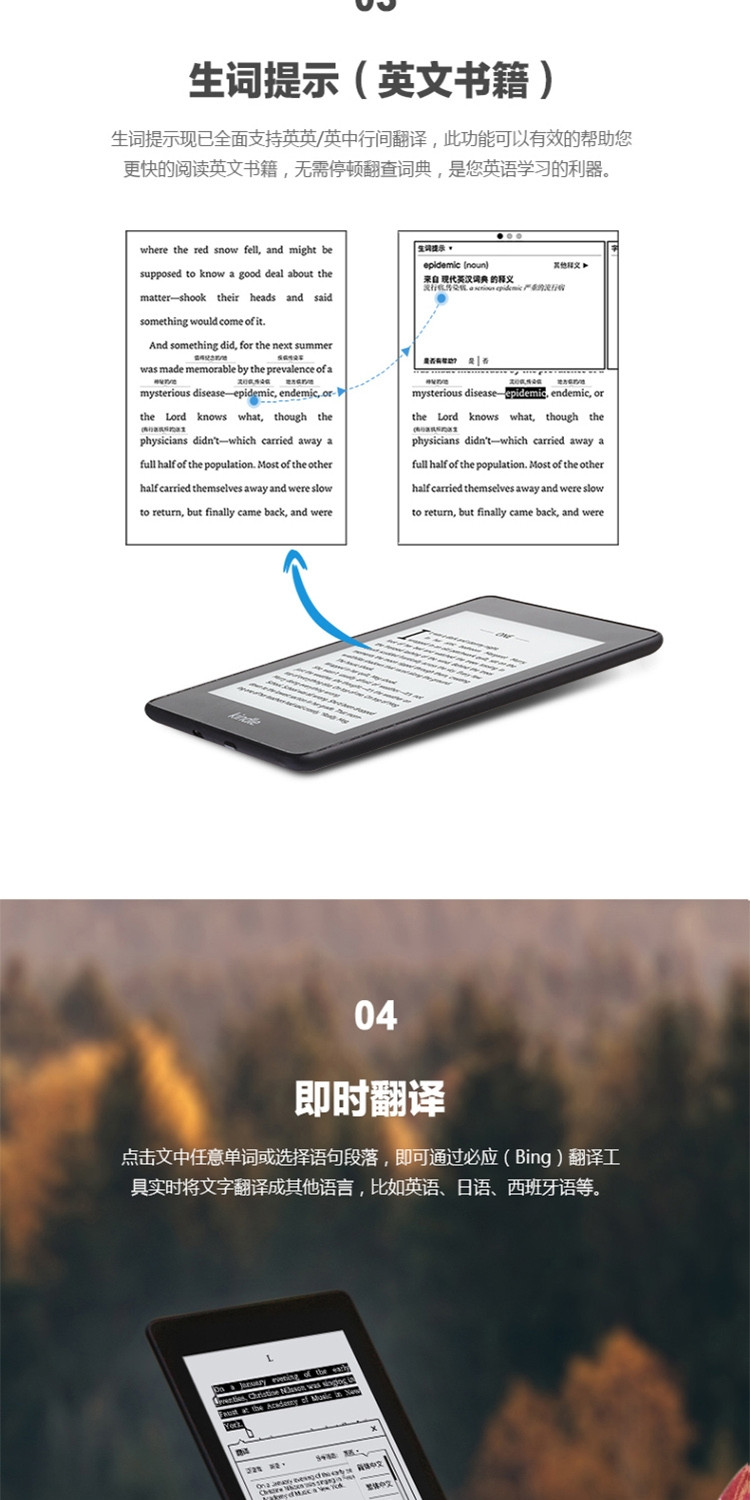 Kindle paperwhite电子书阅读器 墨水屏 经典版 第四代 32G 6英寸 wifi